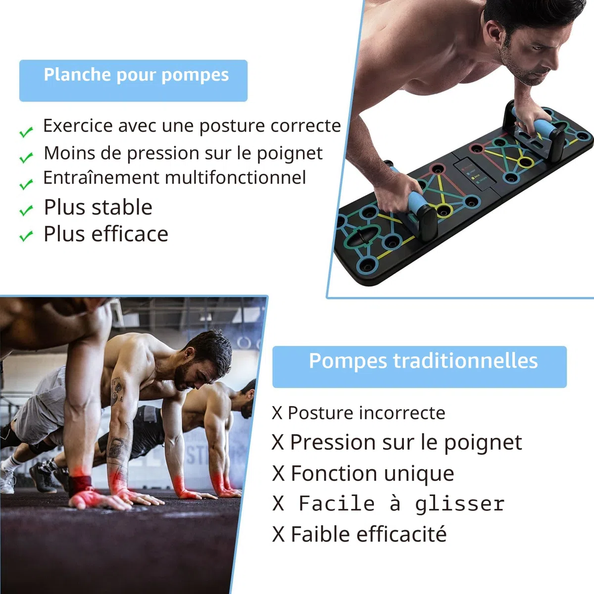 12 en 1 Push up Board, équipement de Fitness Multifonction Pliable à la Maison, avec barre de préhension et corde de résistance, pour intérieur, Gymnase, Exercice de Fitness en Plein air