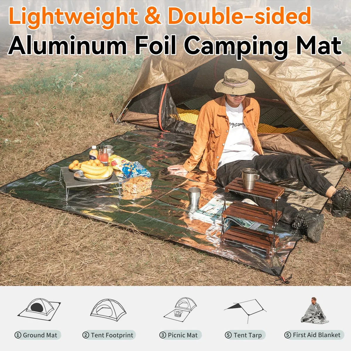 HIKEMAN Tapis de Camping Réfléchissant en Aluminium - Double Face Ultraléger Isolant pour Randonnée
