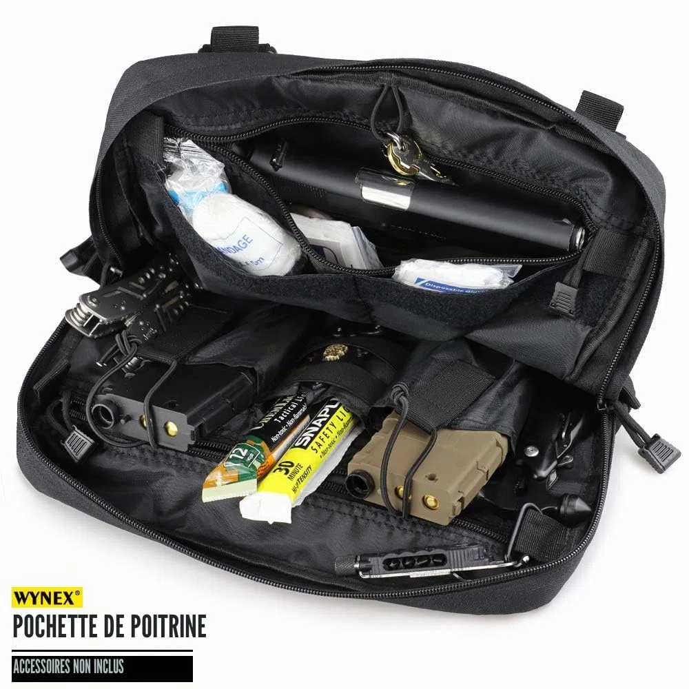 WYNEX Sac Poitrine Homme Tactique Chest Rig Sacoche de Poitrine Militaire Pochette Pectorale Tactique pour Talkie Walkie Téléphone | avec Bretelle Réglable