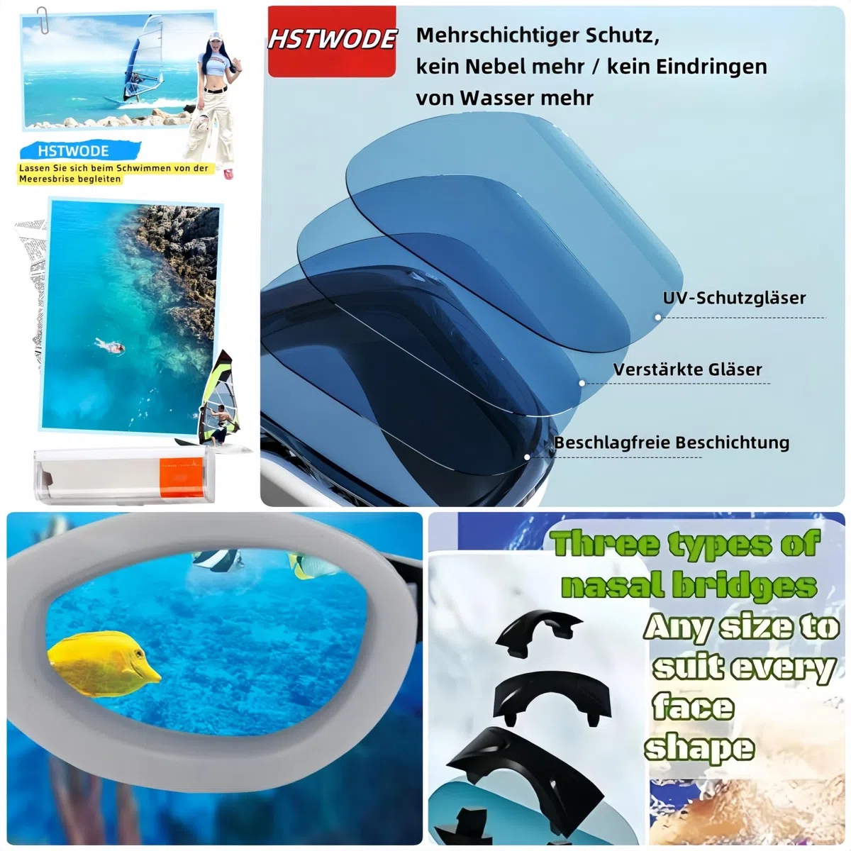 Lunettes de natation optiques avec correction visuelle | Dioptrie : de -0 à -6,0 | Anti-buée | Protection UV | Ajustement parfait | Avec boîte solide