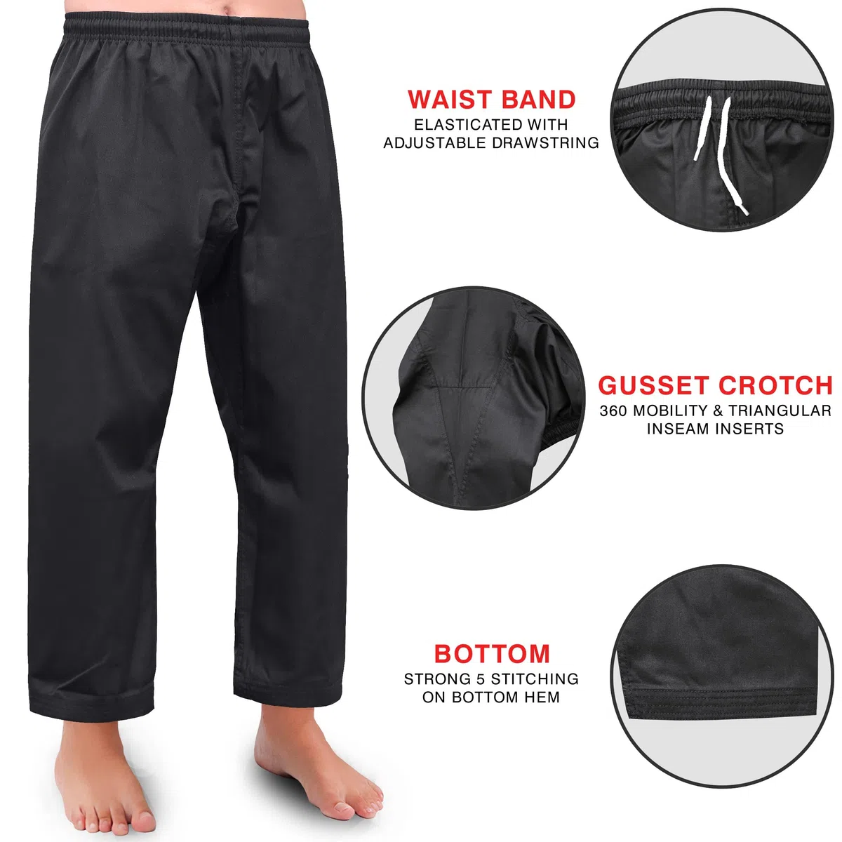 Farabi Sports Taekwondo Pantalon Noir Taekwondo Karaté Pantalon