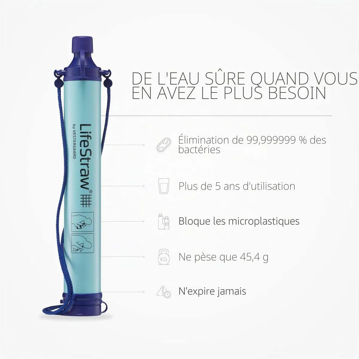 LifeStraw Filtre à eau personnel pour la randonnée, le camping, les voyages et la préparation aux situations d'urgence