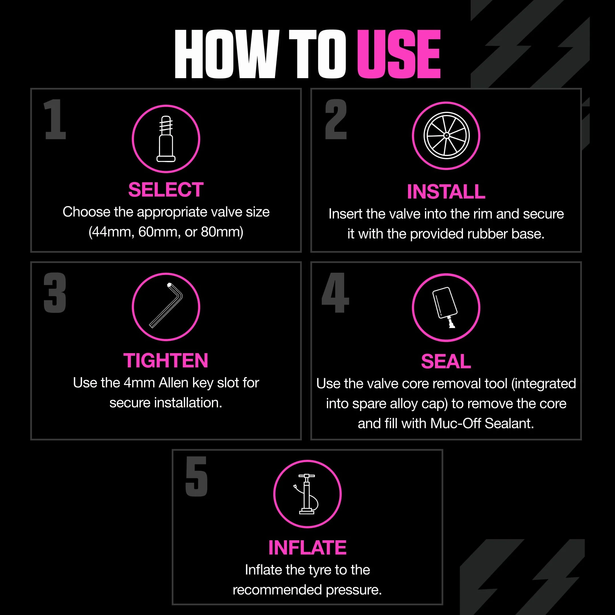 Muc-Off Valves Presta Tubeless - 44 mm - Valves de Vélo Anti-Fuite de Qualité Supérieure avec Outil Démonte-Obus de Valve Intégré - Irisé