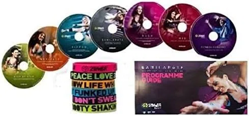 Zumba Set de 14 pièces incluant 7 DVD + planificateur de régime + bracelets de sport