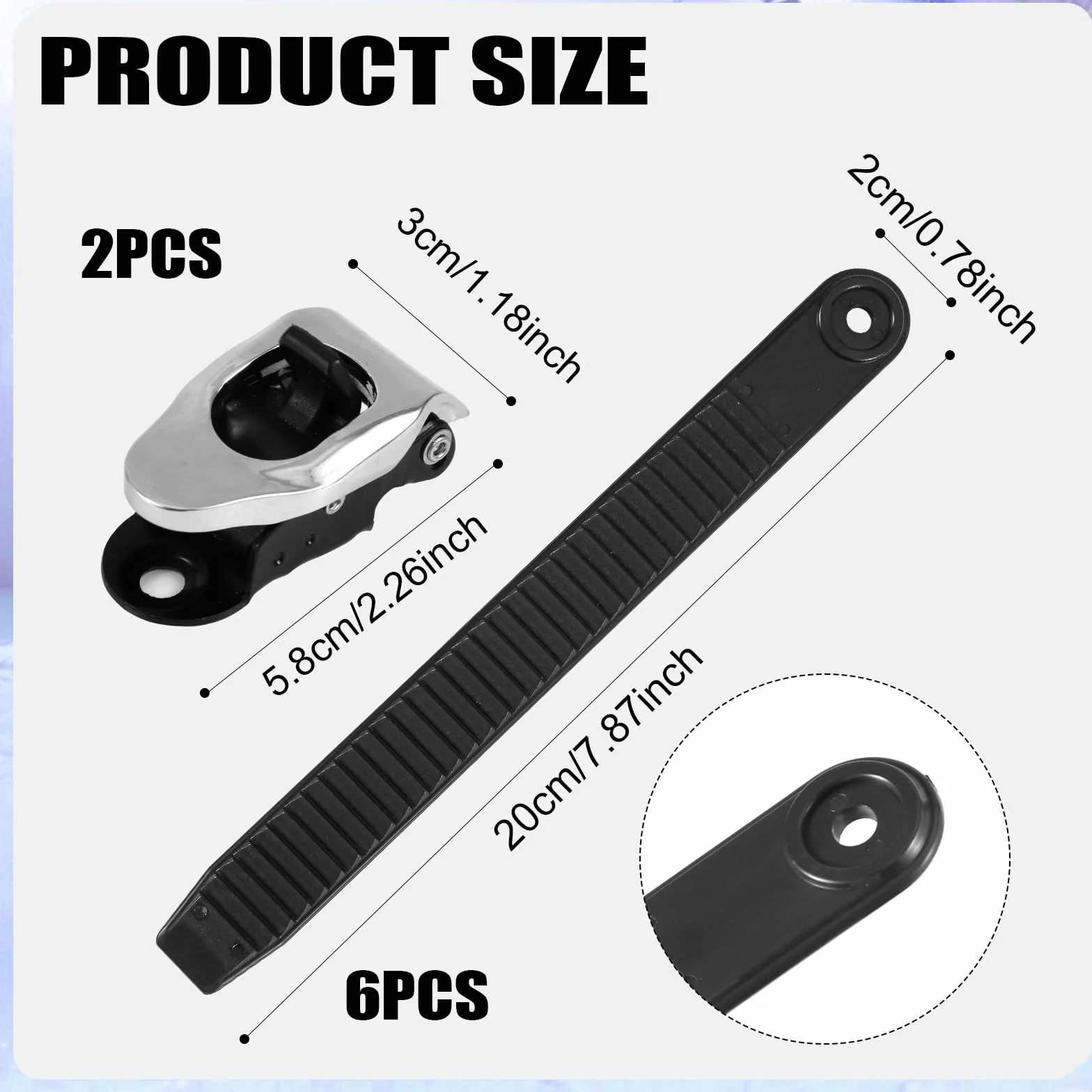 Gosknor 6pcs Sangle de Fixation Snowboard+2pcs Boucles, Snowboard Binding Straps Très Élastique Sangle Support de Sangles d'Échelle de Fixation de Snowboard Pièces pour Snowboard