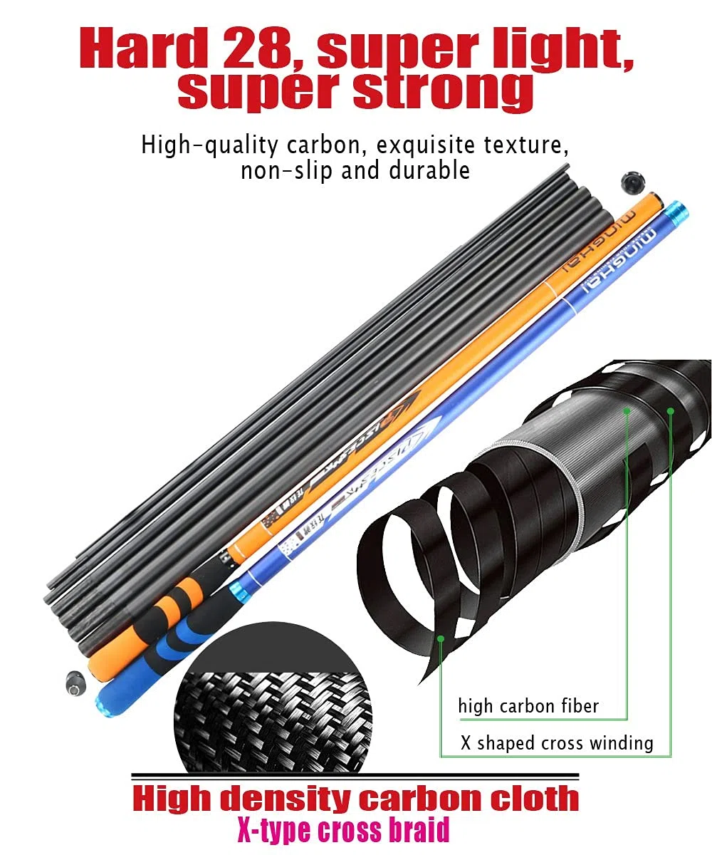 Canne A Peche Au Coup Tige de pêche télescopique de la Fibre de Carbone Polon-Carpe Ultralight Super Dur Travel 3.6/4.5/5.4/6.3/7.2m Cannes à PêChe à Main