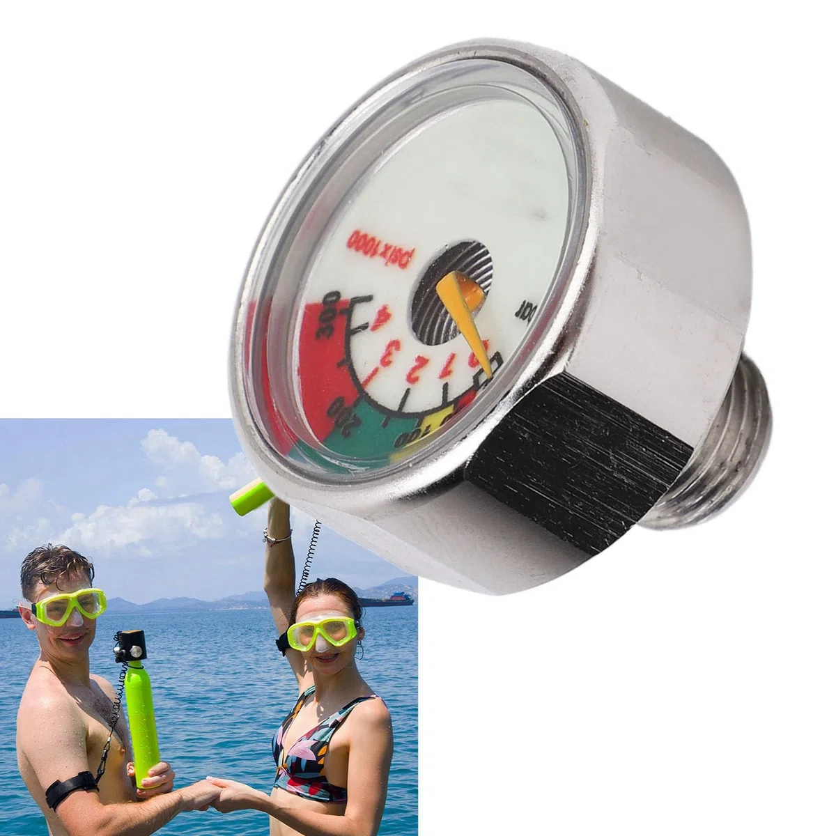 Manomètre de Bouteille de Gaz de Plongée en Acier Inoxydable, Manomètre de Bouteille de Poney pour la Plongée, Brille dans le Noir, étanche à 30 M, Affichage Précis de la