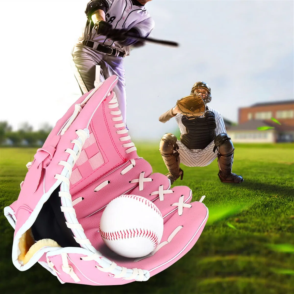 Gant de Baseball 10.5/11.5/12.5 Pouces Sports de Plein air Gant de Baseball Rose Gant Softball Pratique à Gauche pour Homme Adulte Femme Formation