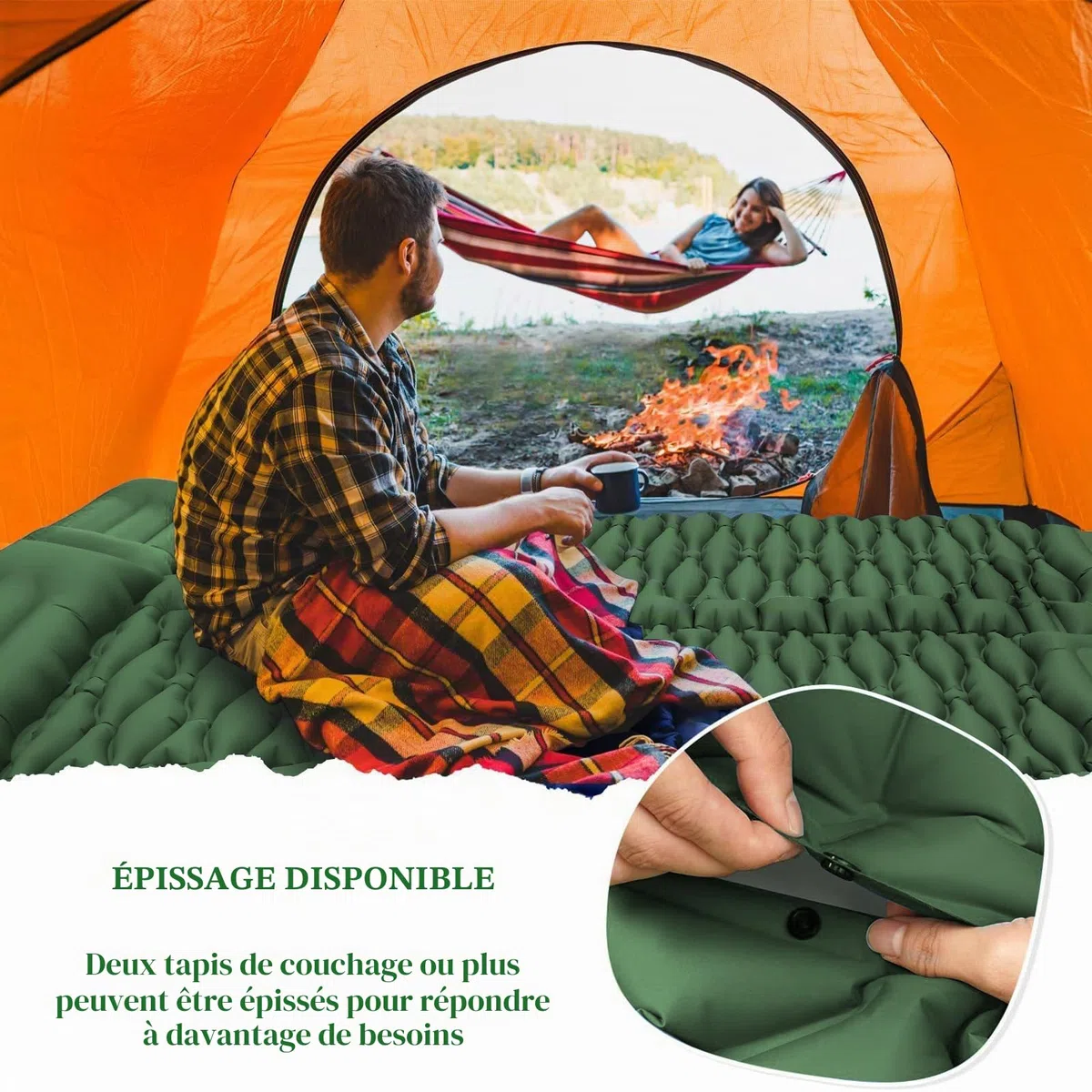 Tapis de Camping Gonflable Ultraléger avec Oreiller, Pompe à Pied intégrée, Portable, Matelas Pneumatique Simple, Matelas Autogonflant Tapis de Camping pour Randonnée, Vert