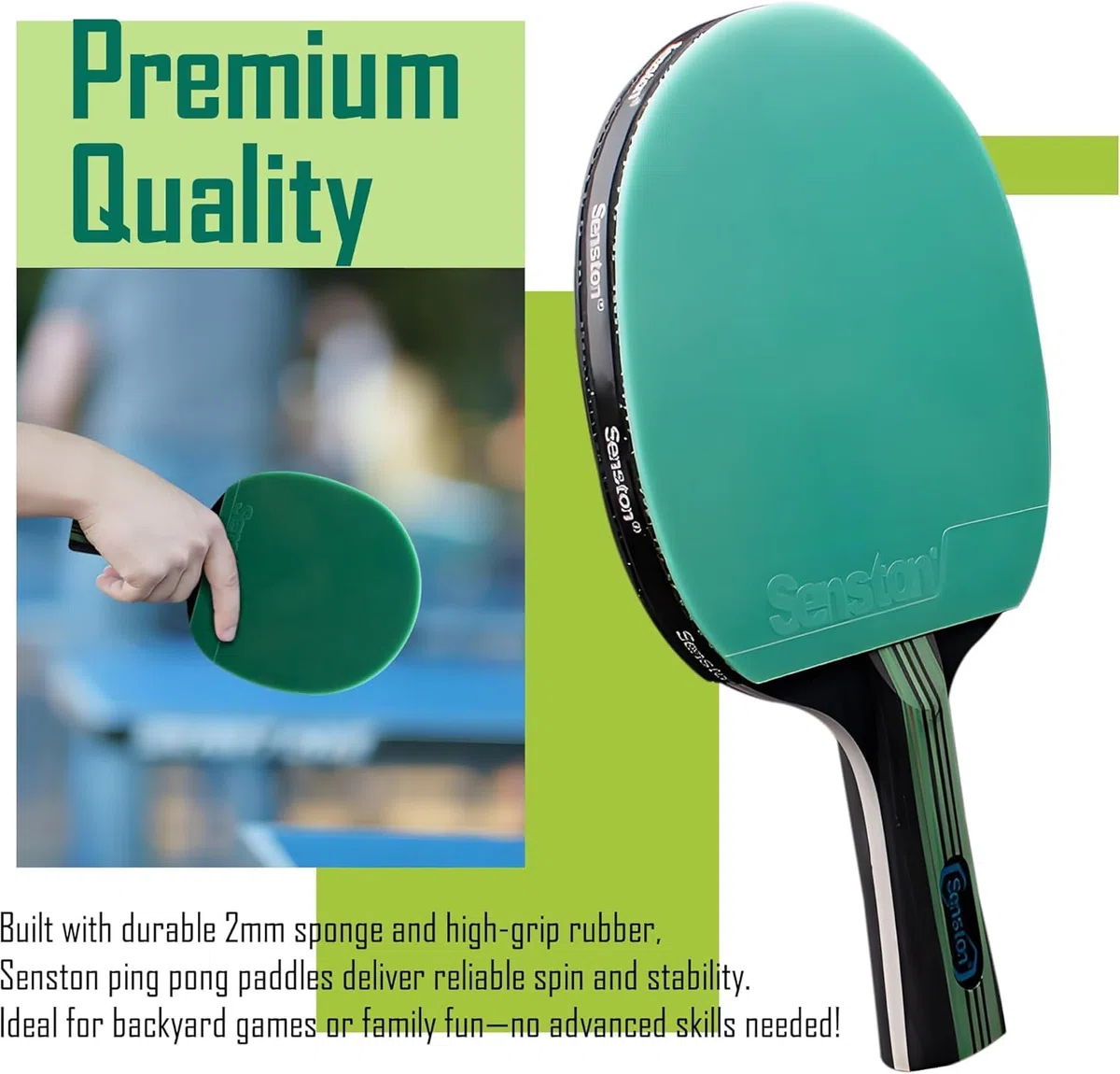 Senston Raquette Ping-Pong, 2 Raquette et 3 Balles pour Intérieur Extérieur