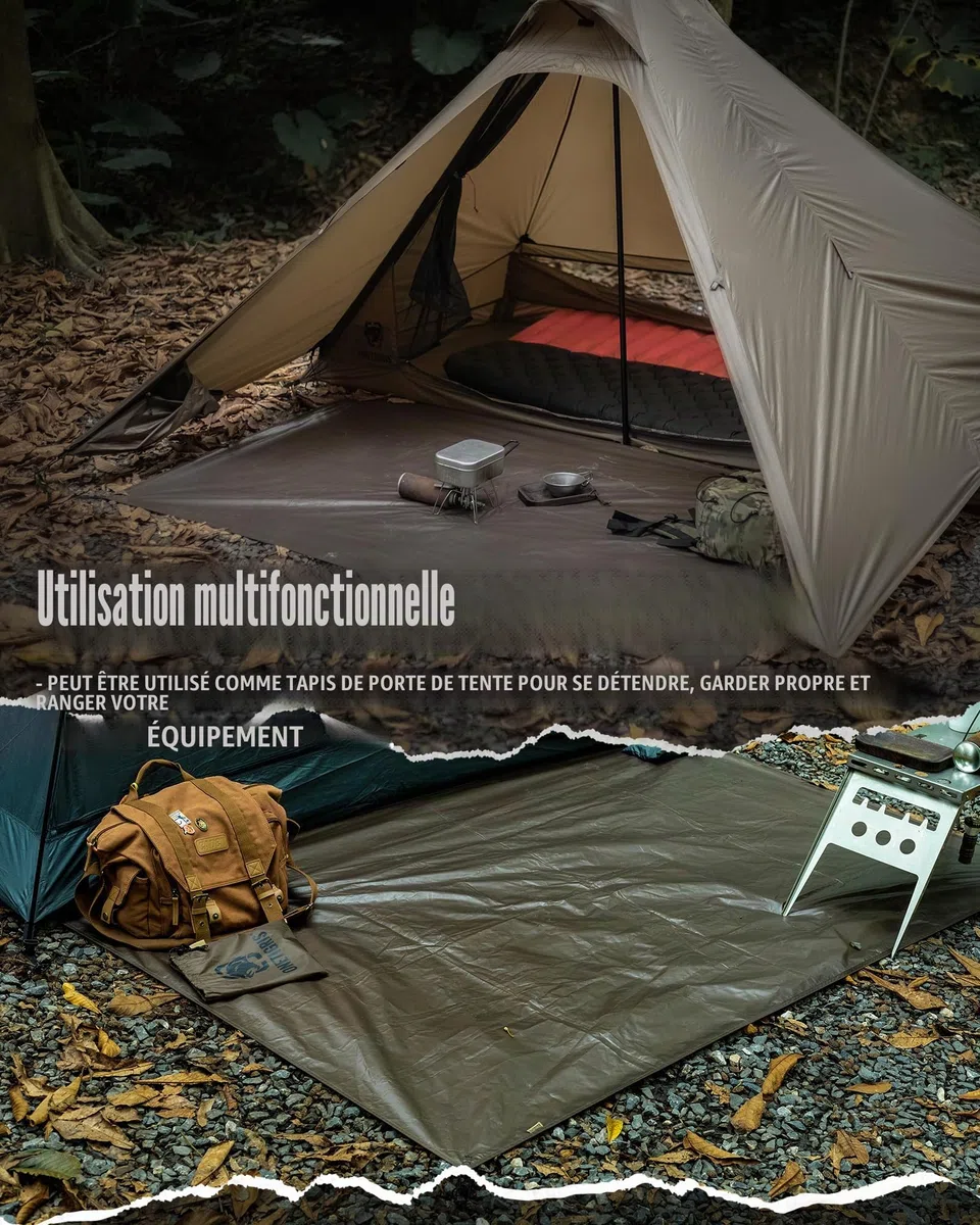 OneTigris Bâche de sol pour tente multi-usages imperméable 2000 mm avec sac de transport pour camping, randonnée et pique-nique 200 x 120 cm
