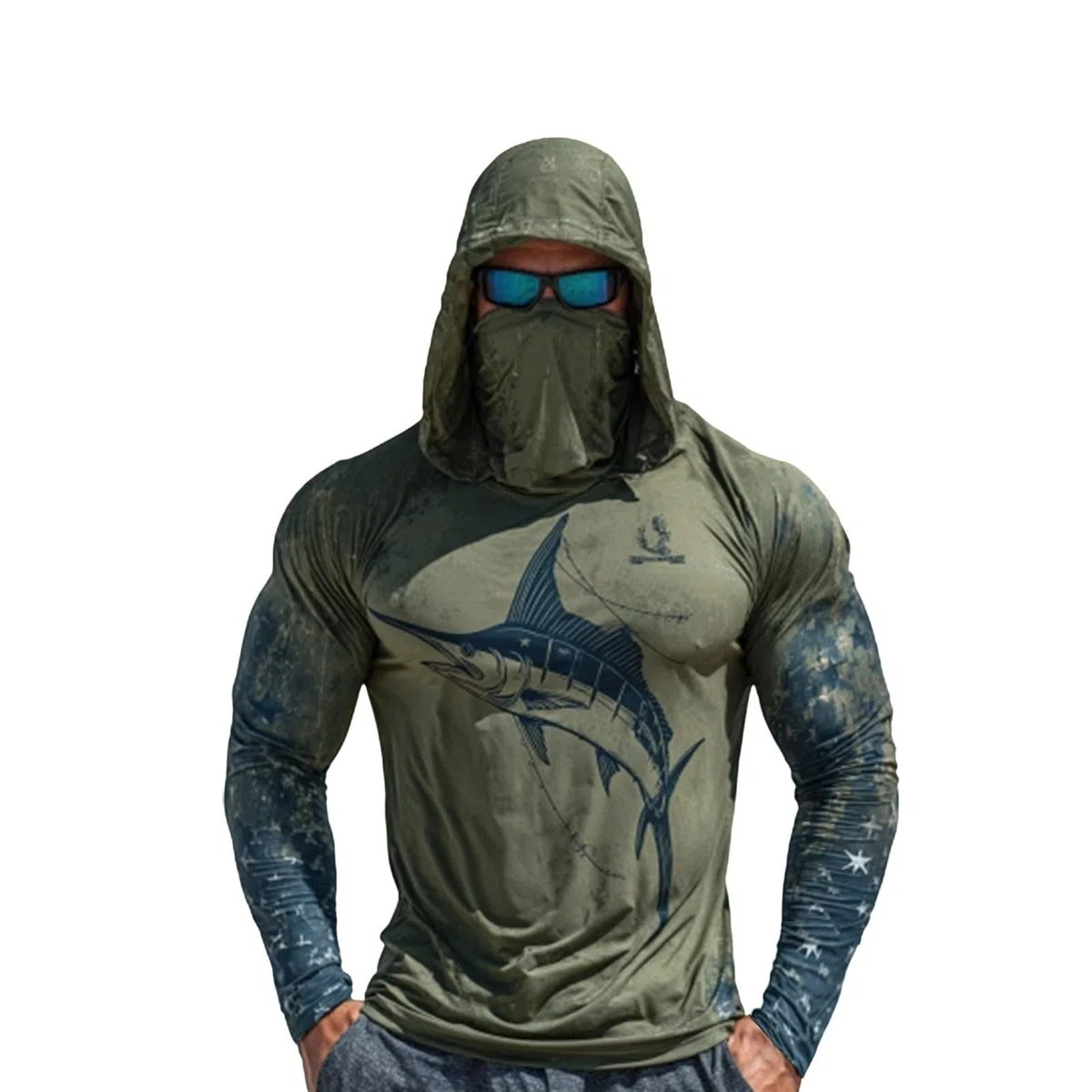 T-Shirt Anti UV Homme Respirant Chemise De Soleil De Protection Solaire Upf50+ Décontractée Tee Shirt Léger Grande Taille avec Masque Haut De Sport Manche Longue Tshirt pour Pêche Randonnée