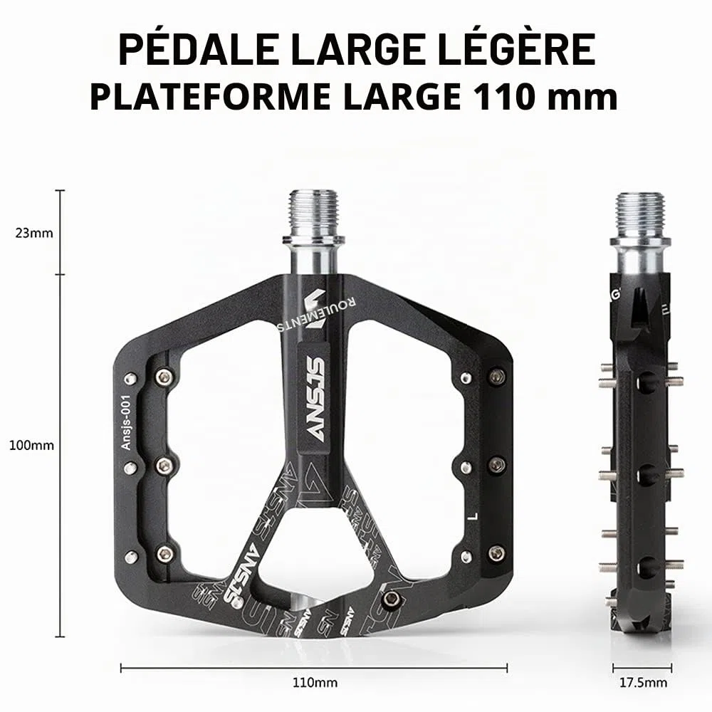 Pédales Plates VTT Pédales de Vélo Ultraléger,9/16" Pédales Vélo Route BMX Clous Antidérapants Alliage d'Aluminium Cyclisme