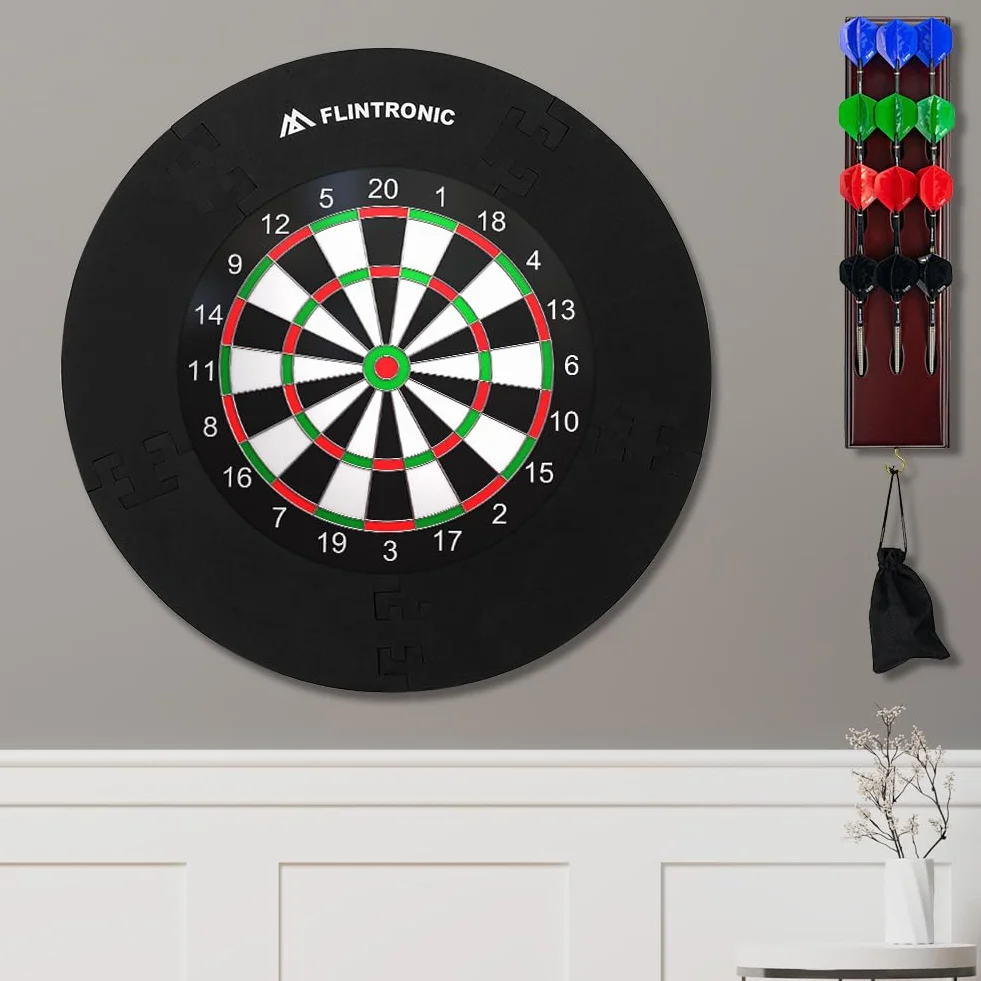 Flintronic Anneau Cible de Fléchettes de 45 CM, Jeu de Fléchettes Amovible, Protection Murale, EVA, Noir