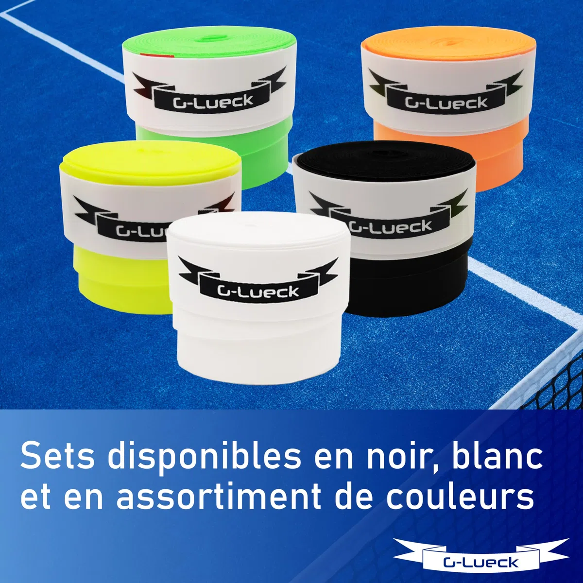 G-Lueck Lot de 27 Surgrips de Tennis Premium - Power Touch - Haute adhérence, Longue durée de Vie - 0,60mm d'épaisseur | Overgrips pour Raquettes de Padel, Squash, Badminton | Antidérapant