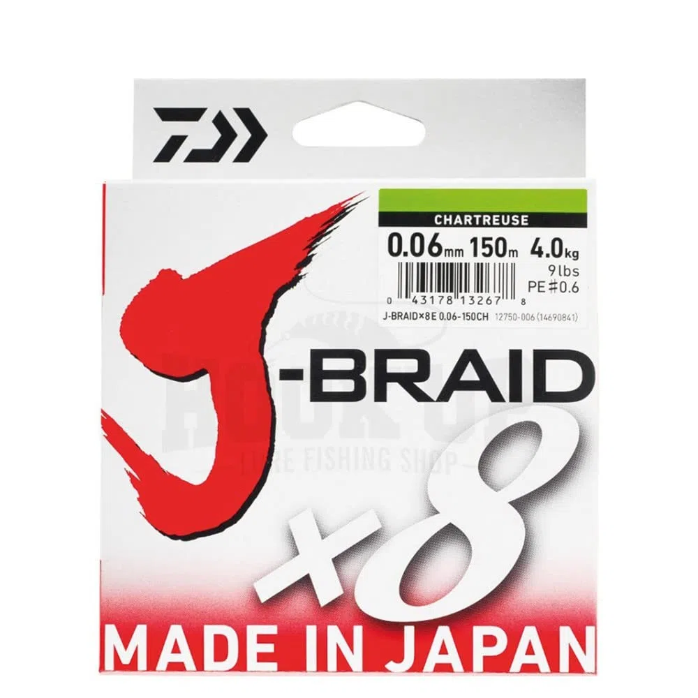 Daiwa J-Braid 8 Braid 150m Chartreuse - Ligne de pêche tressée