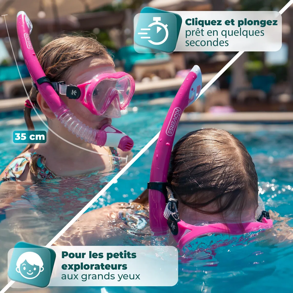 KIDVERSE Masque de plongée pour Enfants avec Tuba - Protection UV et revêtement Anti-buée - Étanche et Confortable pour Les garçons et Les Filles - Qualité certifiée