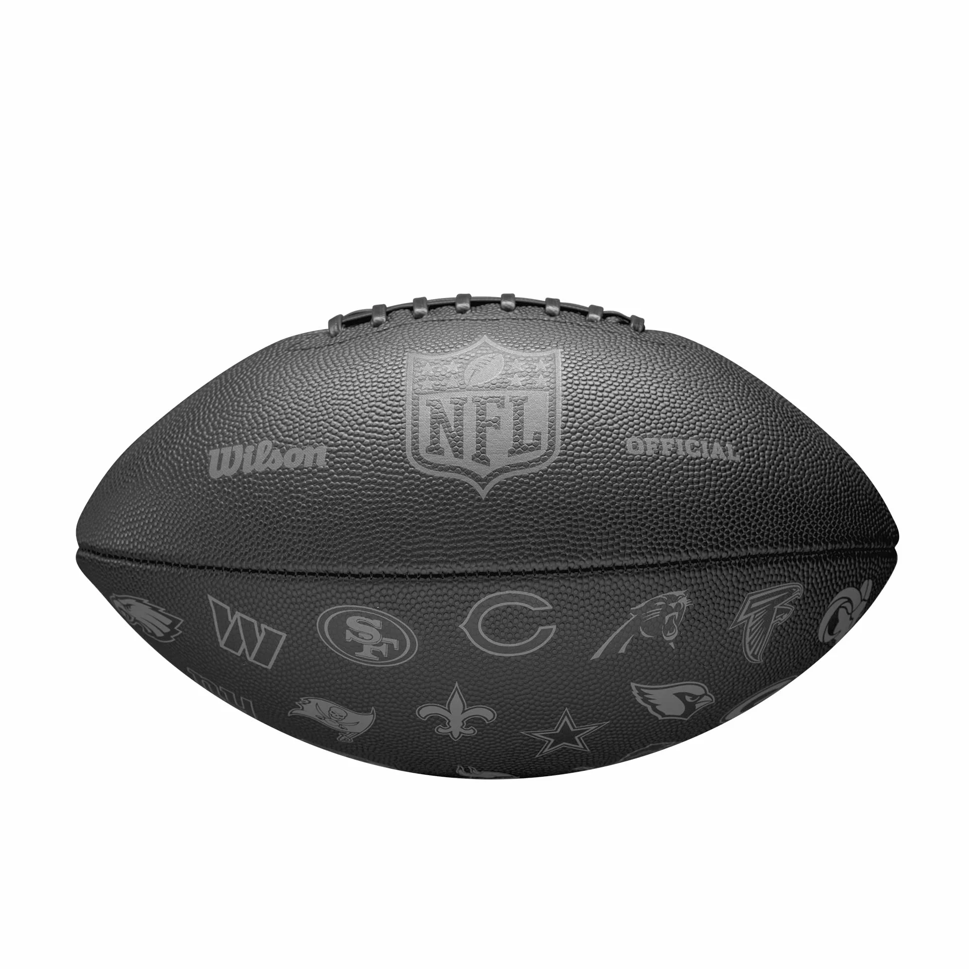 WILSON NFL 32 Team, Ballon de Football Américain, Doté d'une Vessie à Verrouillage par Pression et Laçage Classique, Look Élégant en Matériaux Robustes, Couleur: Noir, Taille Officielle