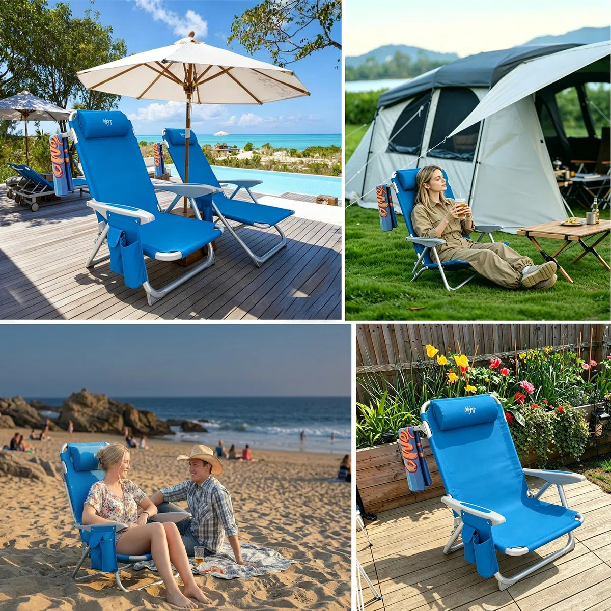 #WEJOY Chaise de Plage Pliable Fauteuil de Plage Camping à 4 Position Réglable Siege de Plage Pliante Portable Chaise Basse de Camping en Aluminium Charge 120 kg pour Voyage Pique-Nique Jardin