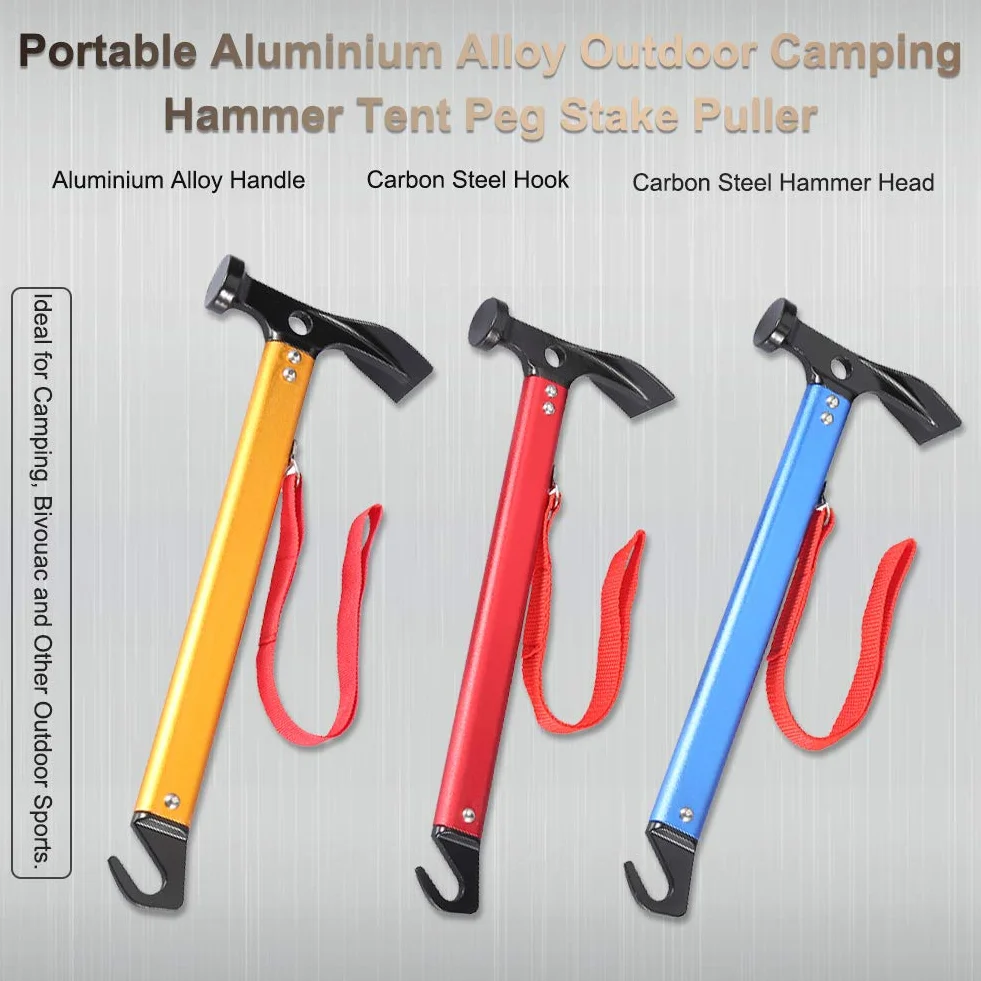 Camping Marteau, Marteau de Tente Marteau Maillet pour Piquets de Tente Peg Hammer Portable pour Camping, Bivouac Sports de Plein Air(Rouge)