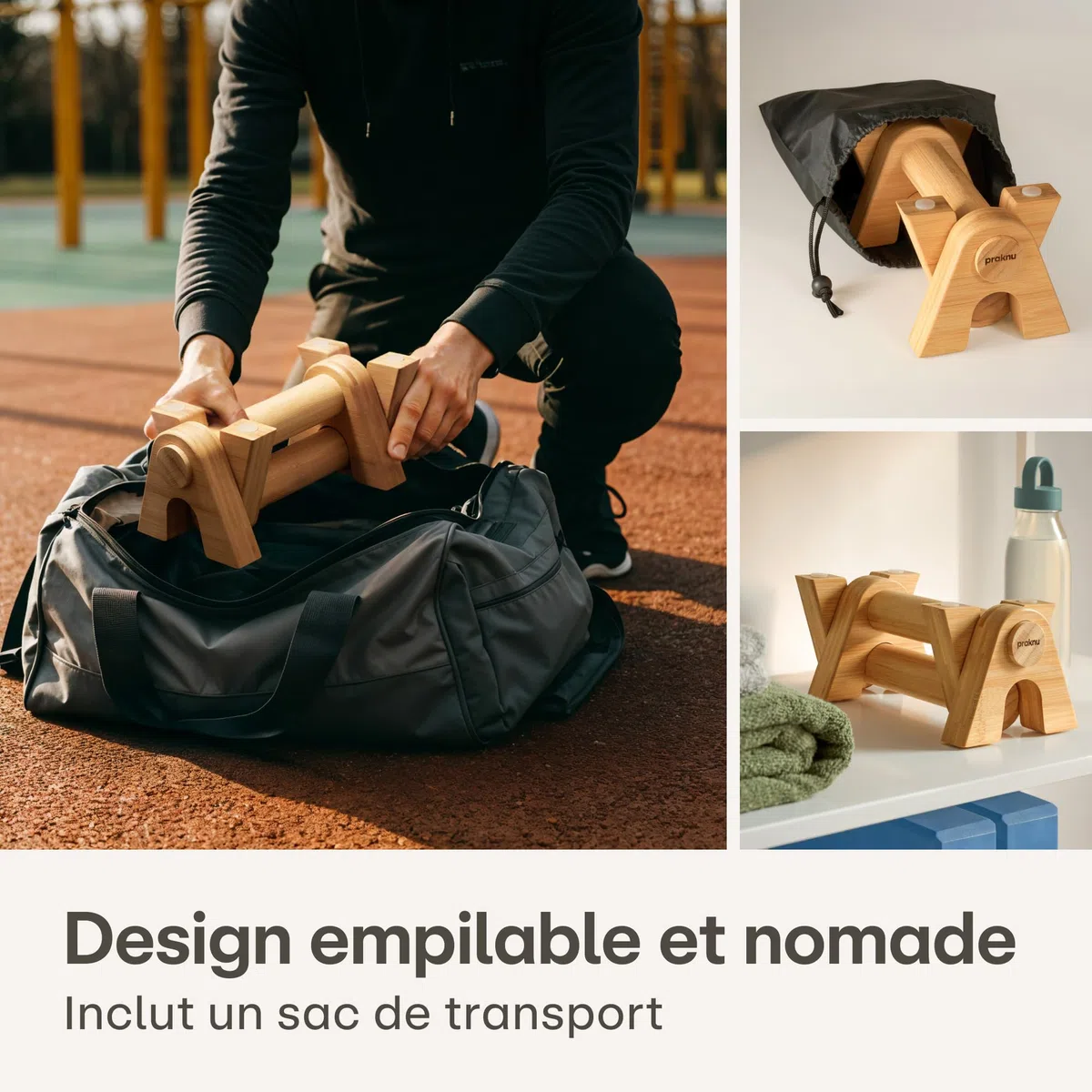 Praknu Barre Parallele Calisthenics - 2x Poignet Pompe Musculation en Bois Bambou - Parallettes Ergonomiques et Antidérapantes - Pour Callisthénie, Handstands & Street Workout - Maison et Gym