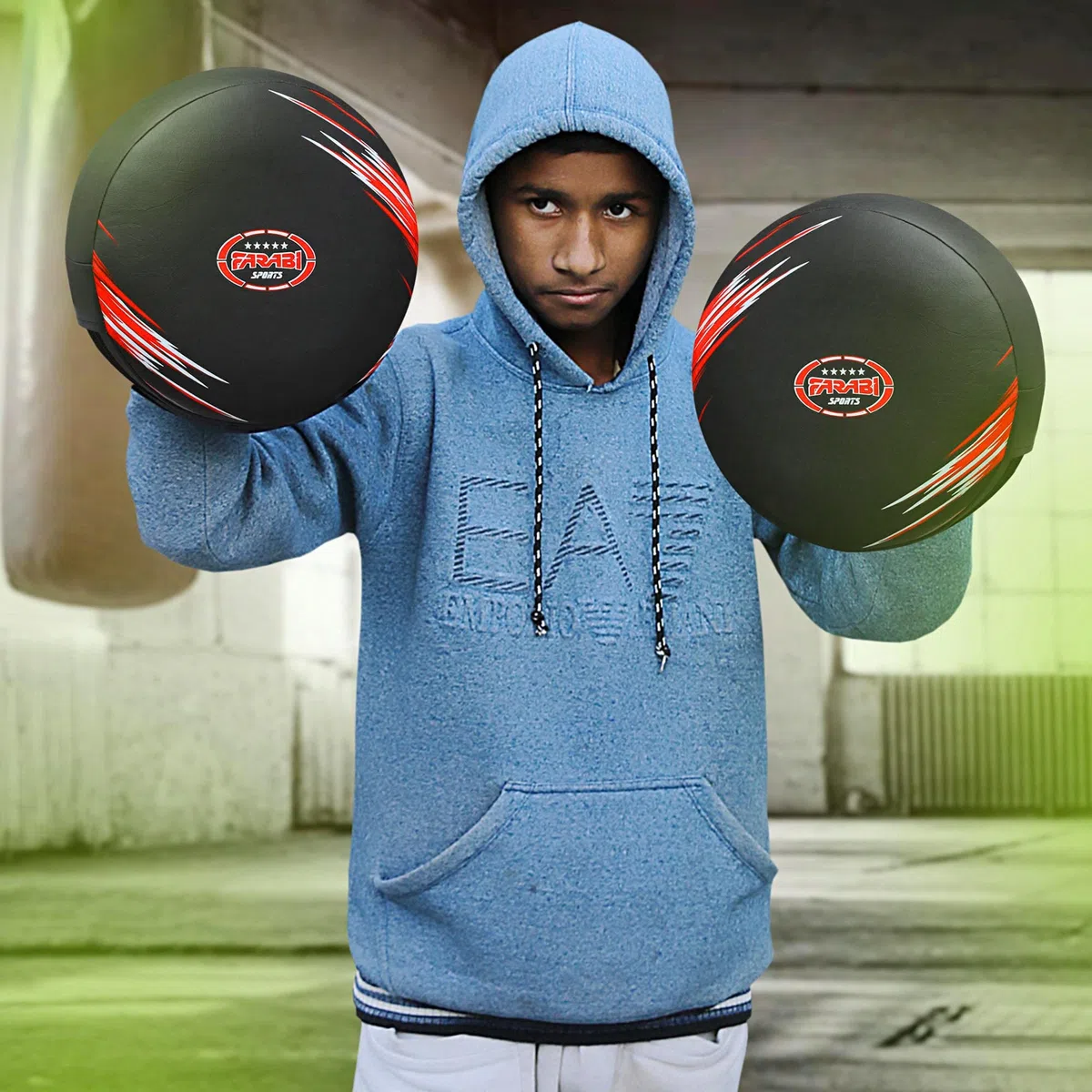Farabi Sports Round Patte d'ours Boxe Cuir Artificiel Pattes d'ours de Boxe Patte d'ours pour MMA, Muay Thai, Entraînement, Poinçonnage et Kickboxing