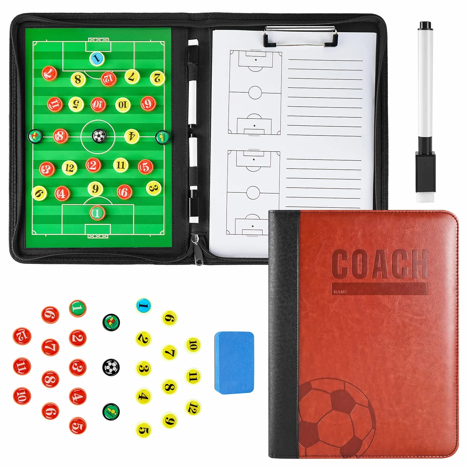 RoseFlower Tableau Tactique de Football, Entraîneur de Football Magnétique Stratégie Panneau kit Entrainement Football avec Marqueur et Gomme - Soccer Coach Board pour Entraînement, Compétition