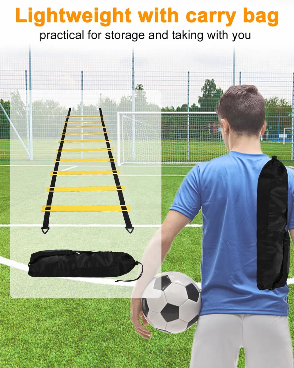 Jissta Équipement d'entraînement de Football,Football Kick Entraîneur Solo Entraînement,1 Échelle de D'agilité de 6 Mètres, 12 Cônes de Disque,Jeux D'EntraîNement pour La Vitesse et L'Agilité