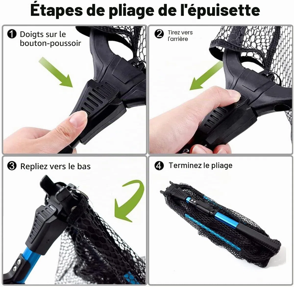 Senston Epuisette de Pêche Pliable et Filet Recouvert de Caoutchouc, Épuisette Télescopique, Filet de Pêche Pliable en Nylon