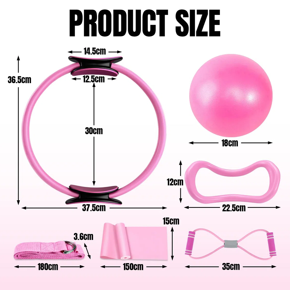 Pilates Ring Set - 6 Pièces, Anneau de Pilates, Ballon de Yoga, Bandes de Résistance, Kit Pilates pour Maison, Kits de Yoga et Pilates Accessoires, Cercle Magique de Fitness Femmes