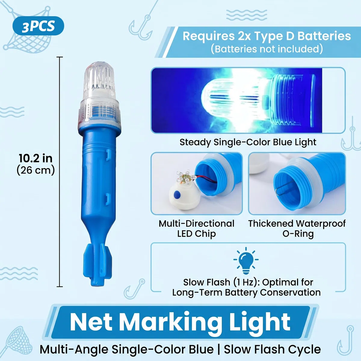 Fusées Marines 3 pièces, fusées éclairantes pour Bateau à contrôle de lumière Intelligent, fusée étanche pour Bateau avec Modes Multi-Flash (Bleu).