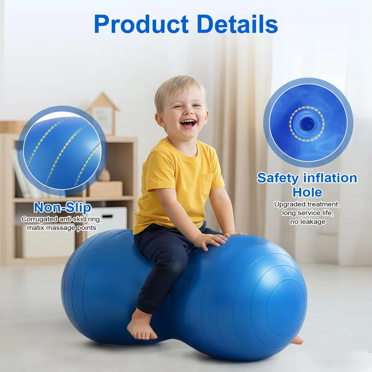 flintronic Ballon de Fitness Cacahuète, Balle d'arachide pour Enfants, Ballon d'exercice de Yoga avec Pompe Pied Gonflable, Anti-Explosive, pour Yoga, Pilates, Thérapie, Grossesse - 90 x 45cm