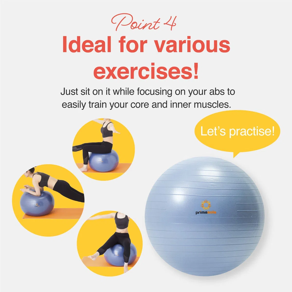 primasole Ballon d'exercice pour équilibre, stabilité, Fitness, entraînement, Yoga, Pilates à la Maison, au Bureau et à la Salle de Sport, Ballon d'accouchement pour Grossesse, Chaise de Bureau