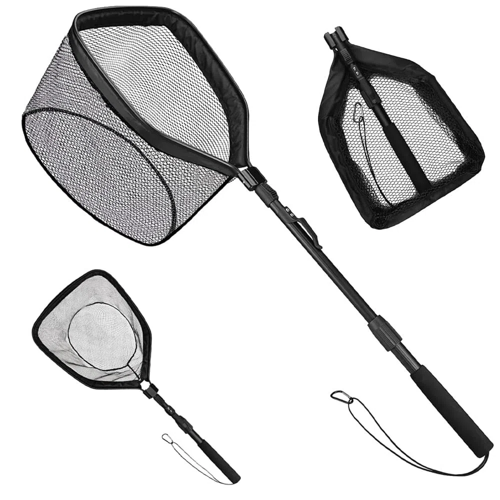 épuisette télescopique, pliable, filet flottant pêche, épuisette caoutchouté pour attraper et desserrer facilement le poisson, adaptée aux enfants