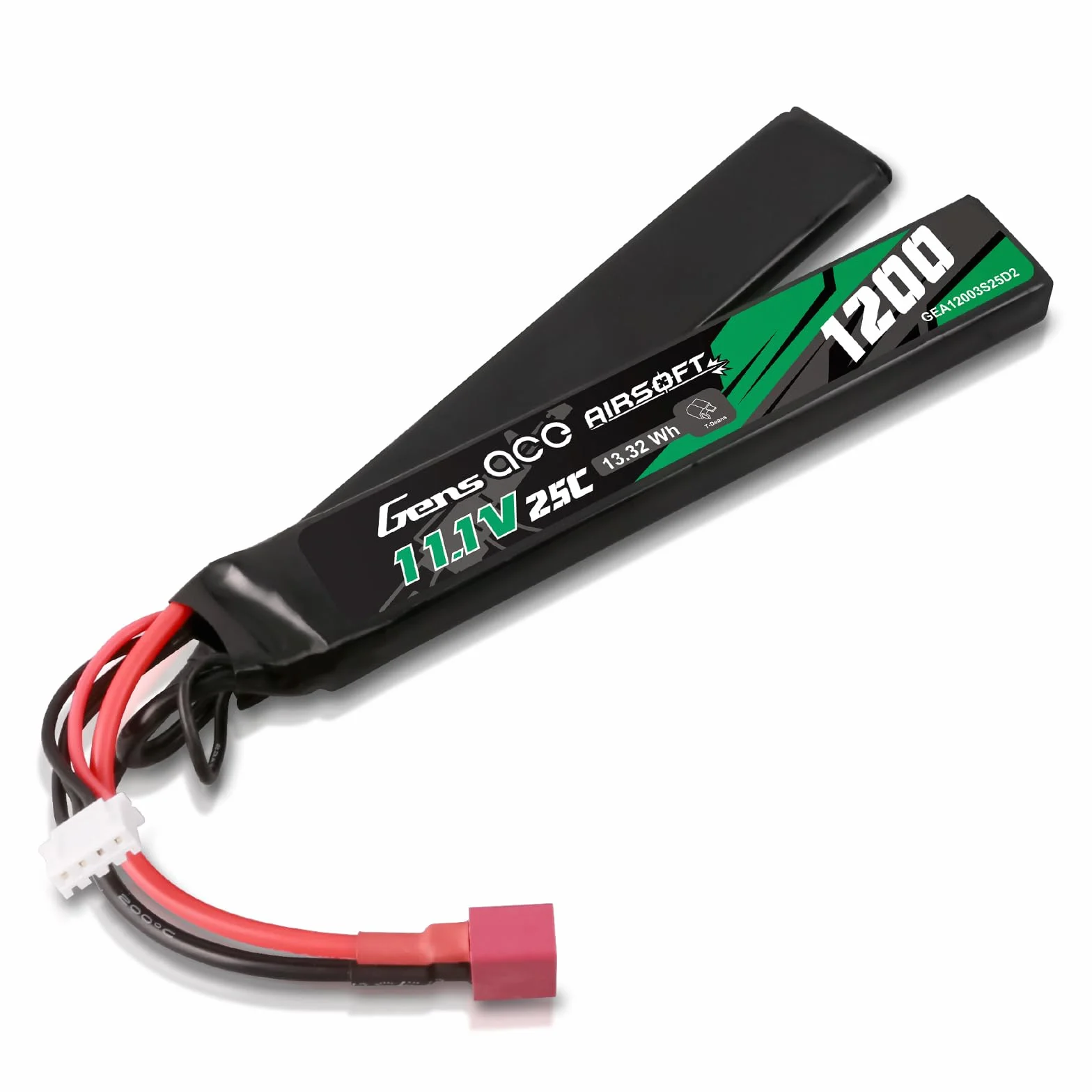 Gens ace 3s Batterie Lipo 11,1V 1200mAh 25C 3S1P 2X Nunchuck avec Connecteur T Deans, pour Répliques Airsoft AEG