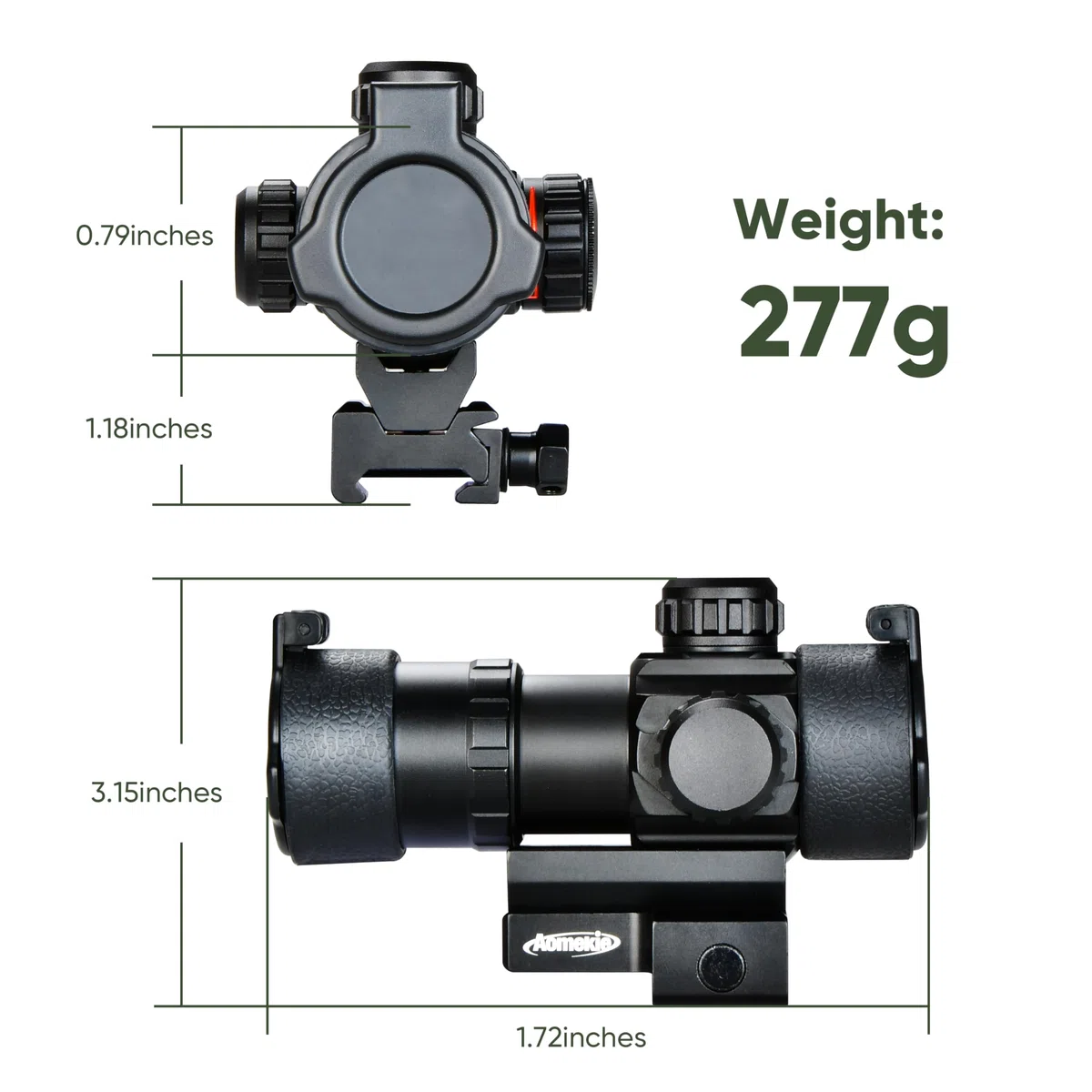 Aomekie Mire à Point Rouge/Vert Airsoft Lunette de visée à Réglages de lLuminosité Multiples avec Montage sur Rail Weaver/Picatinny 20mm/22mm et Cache-Objectif Rabattable Lunette de Visée