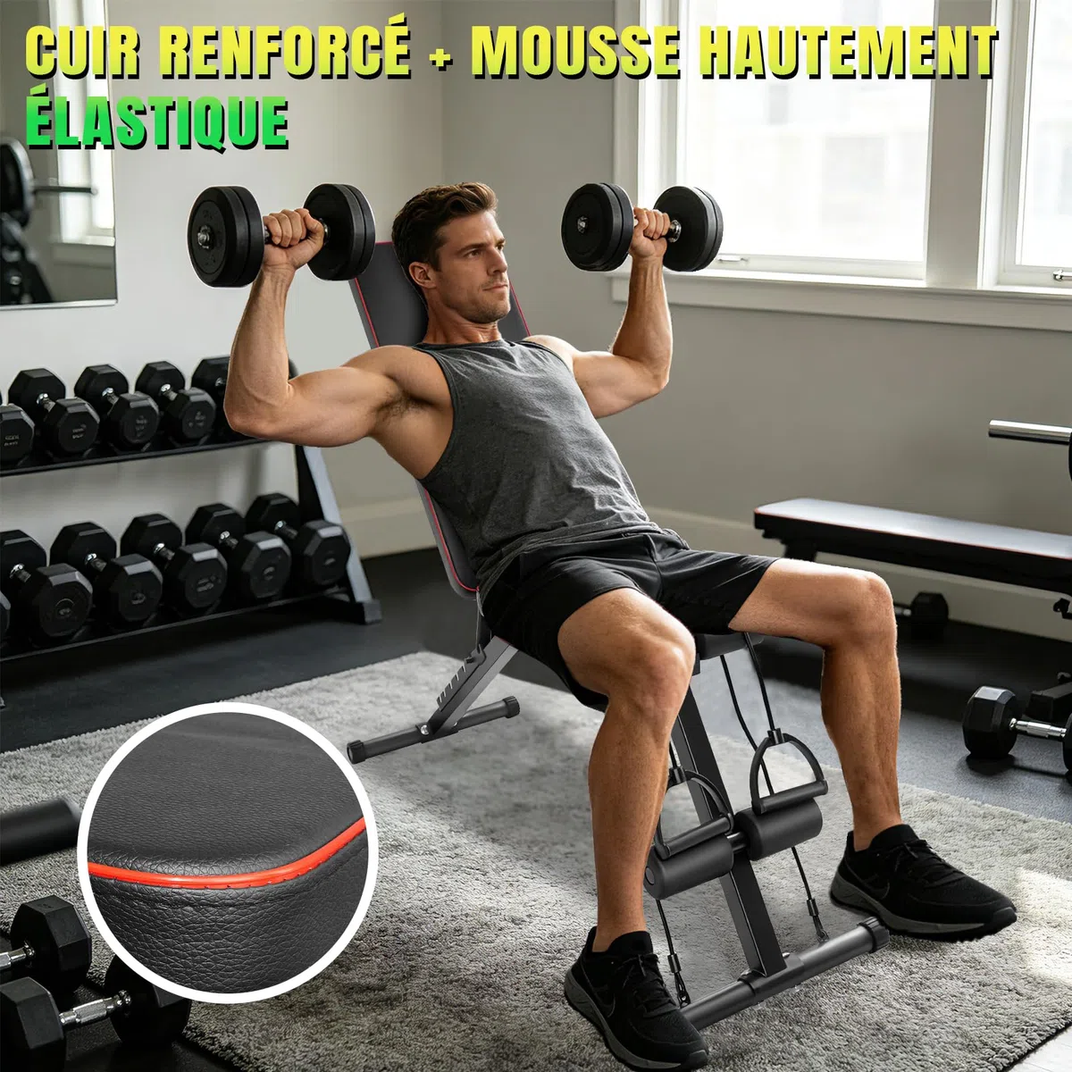 Banc de musculation Réglable pour Salle de Sport à Domicile, Certifié pour une Charge Maximale de 200 kg, Pré-assemblé à 98%, Banc Musculation Pliable avec 7 Positions