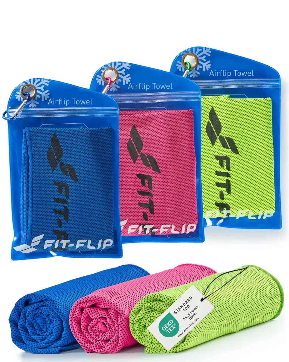 Fit-Flip Serviette rafraîchissante Lot de 3 – Serviette de Refroidissement pour randonnée, Marche, Tennis, Voyages – Serviettes rafraîchissantes pour Le Cou, Serviette fraîcheur, Airflip Cool Towel