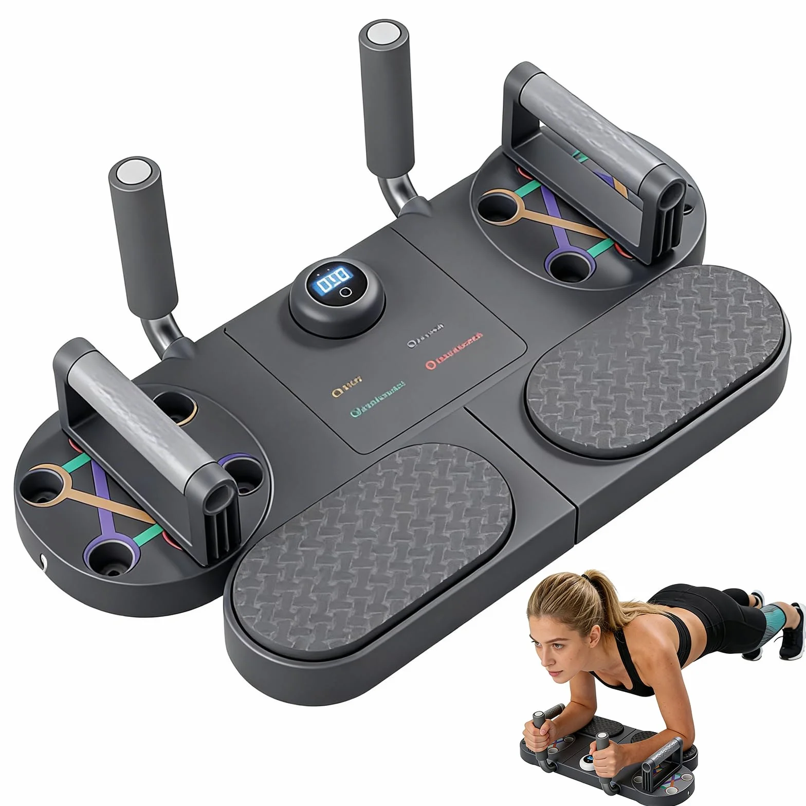 Push Up Board,5 en 1 Planche de Pompes Multifonctionnelle,Support/Plaque Départ/Cordon Traction/Chronométrage/Comptage,équipement Fitness pour Maison,Travailler Muscles Torse,Brûler Graisses