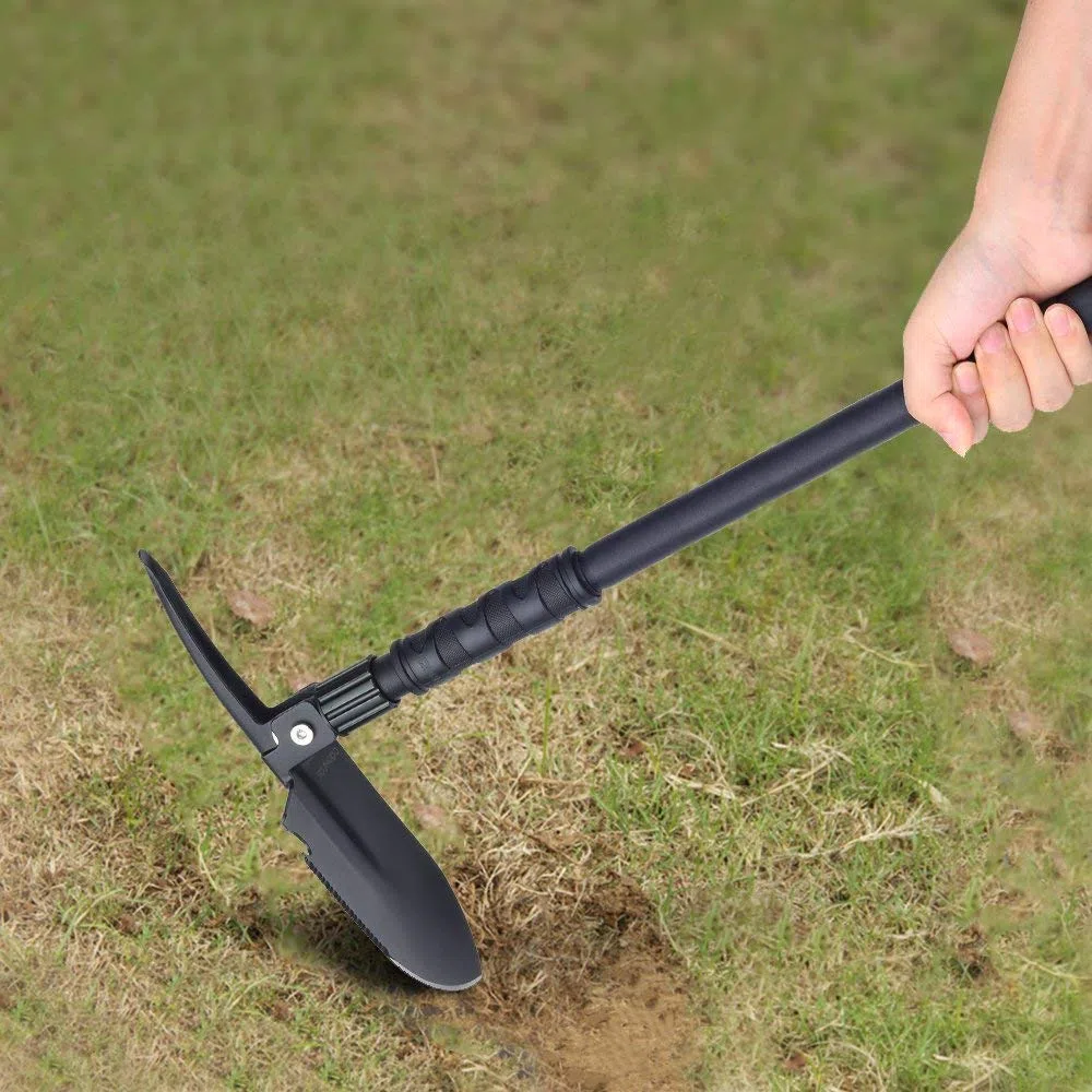 YOUNGDO Pelle Pliante 14 Fonctions, Pelle pliante Multifonctionnelle pour Couper Branches, Camping, Survie, Randonnée et Jardinage (Pelle Pliable+ 3 Poignées+Sifflet de Survie+Couteau à Poisson)