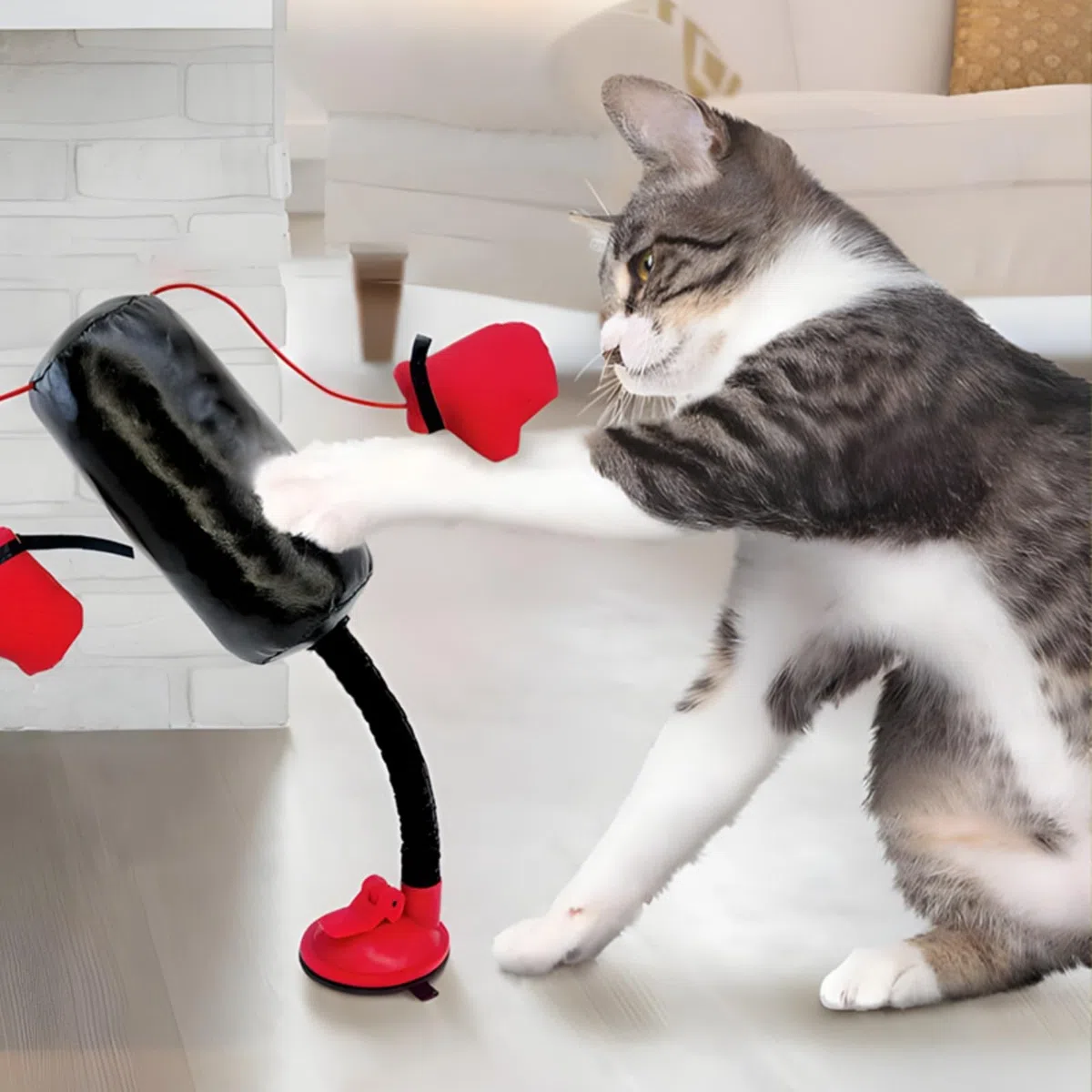 Sac de frappe pour chat - Sac de frappe amusant avec gants de boxe - Jeu pour tous (A)