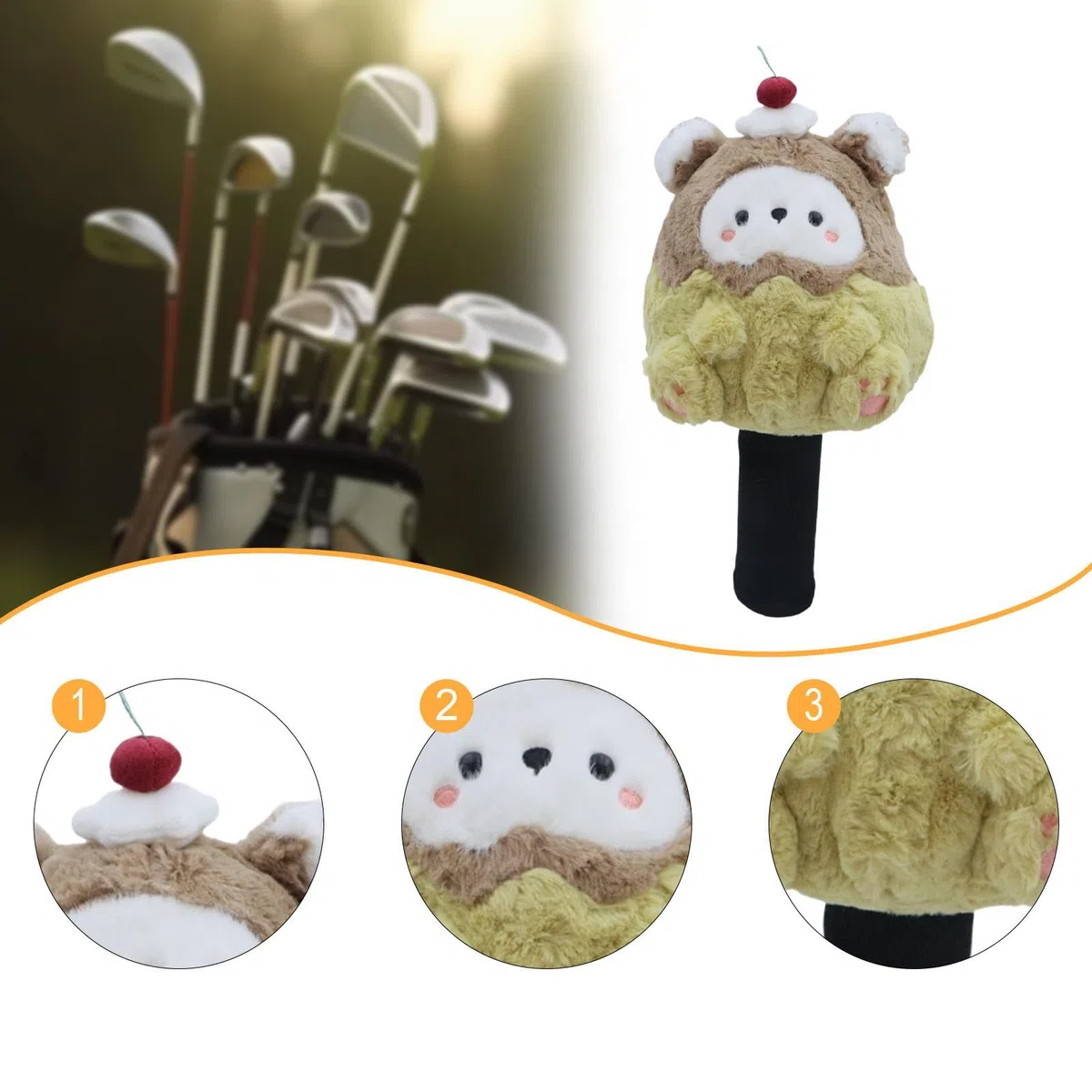 misppro Cartoon Bear Couvre-club de golf en peluche – Tissu tricoté doux pour la protection hybride du conducteur en bois – Cadeau fantaisie amusant pour golfeurs