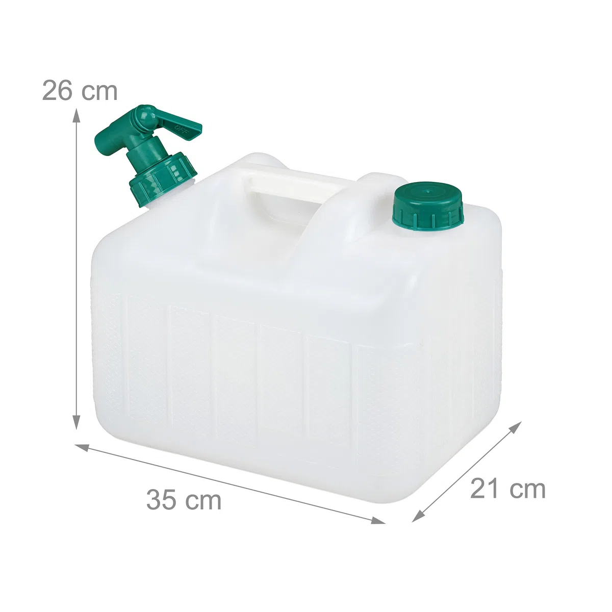 Relaxdays Bidon d’Eau avec Robinet, 10 litres, Plastique sans BPA, Couvercle, poignée, réservoir, Blanc/Vert