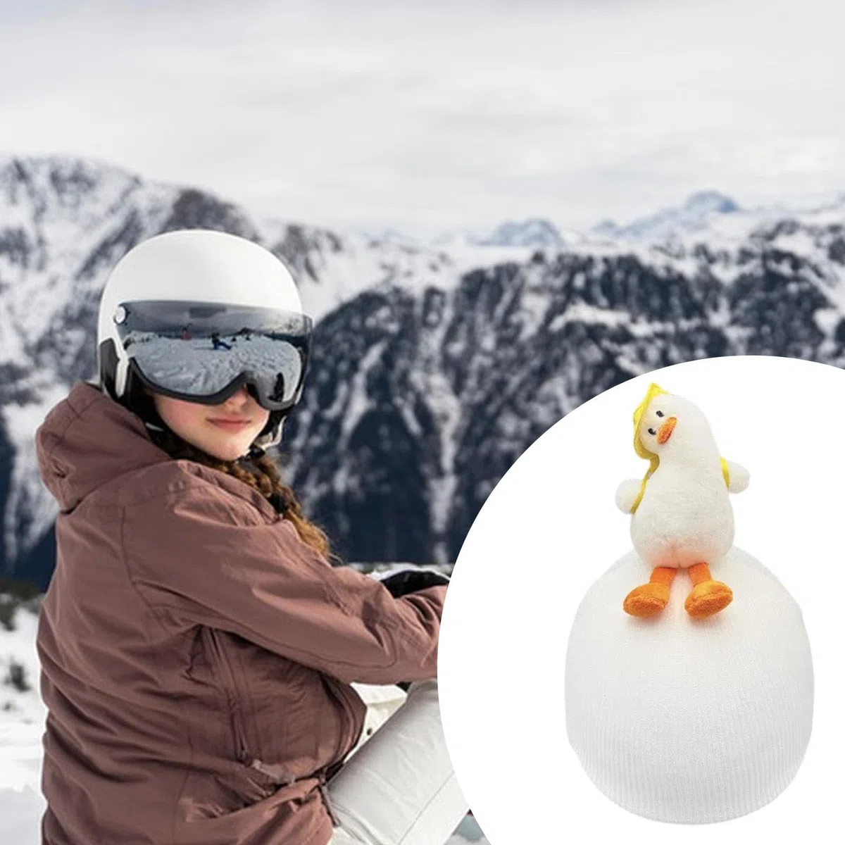 Fenteer Couvre-Casque de Ski Tricoté Accessoire Adorable Casque Universel Respirant Élastique Protection Décoration Douce Adapté Aux Sports d'hiver Vacances S, Blanc