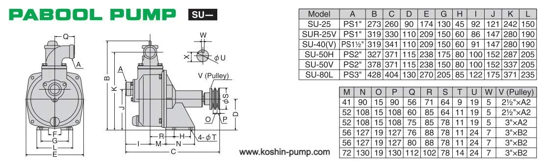 Pabool SU-50H Pompe Thermique à Essence 2" (50 mm) – Pompe à Eau Auto-amorçante pour Irrigation, Vidange, Chantier, Jardin – Moteur Puissant 4 Temps