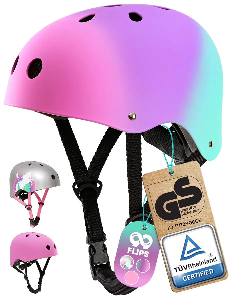 99FLIPS Casque Velo Enfant 3-12 Ans - GS certifié par TUV Rheinland - Casque Trotinette de Marque Allemande - Vélo Skateboard Patins à roulettes Roller
