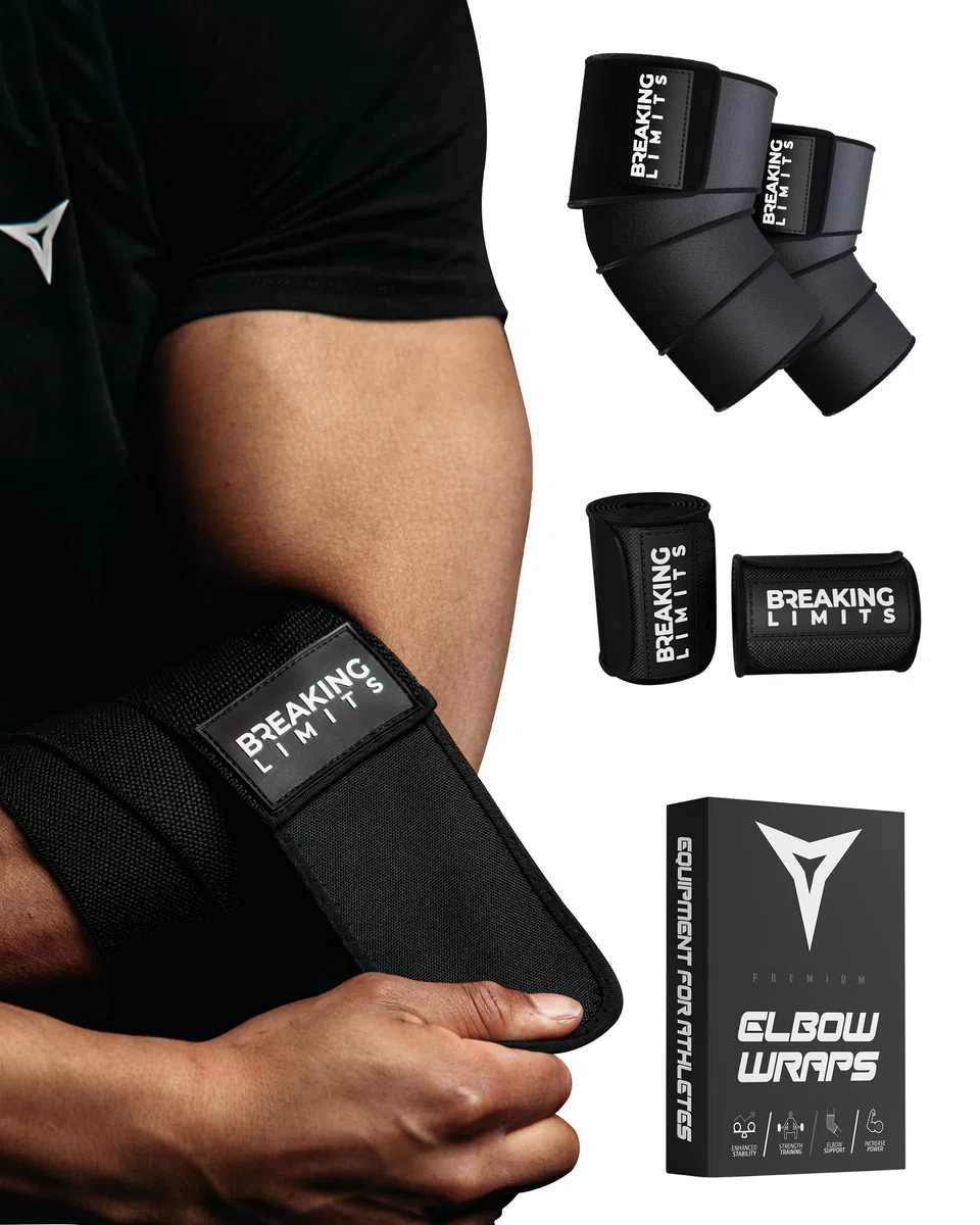 BREAKING LIMITS Coudières de gym - Coudières pour sport de force - Pour l'haltérophilie, le bodybuilding, la powerlifting, le développé couché et le fitness (1 paire)