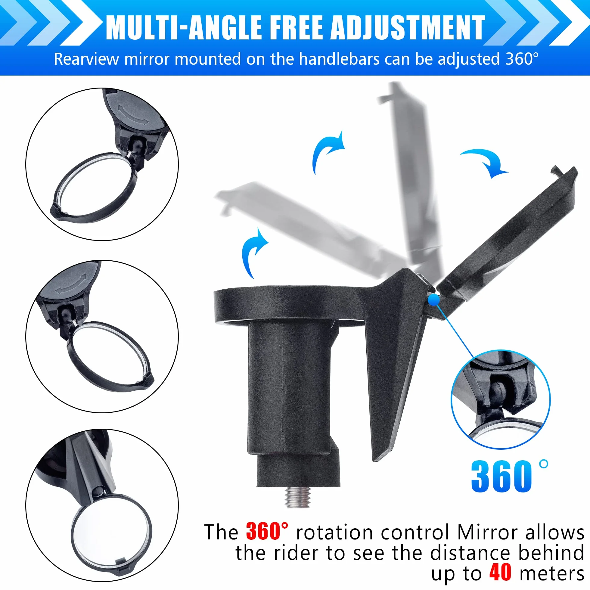 Miroir de rétroviseur pour extrémité de guidon en pack de 2 - Miroir de rétroviseur HD ajustable en verre convexe pour extrémité de barre de descente de vélo de route ou extrémité de guidon de vélo de