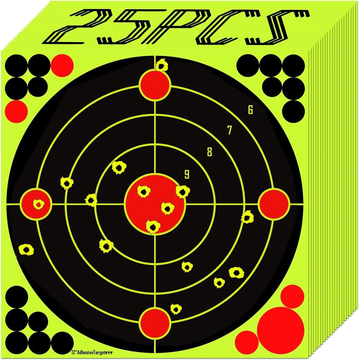 Lot de 25 cibles d'éclats 30,5 cm - Papier Autocollant - Cible de tir - Jaune Fluorescent Lors de l'impact - pour fusils, Pistolets, Airsoft, BB et Pistolets à pellets