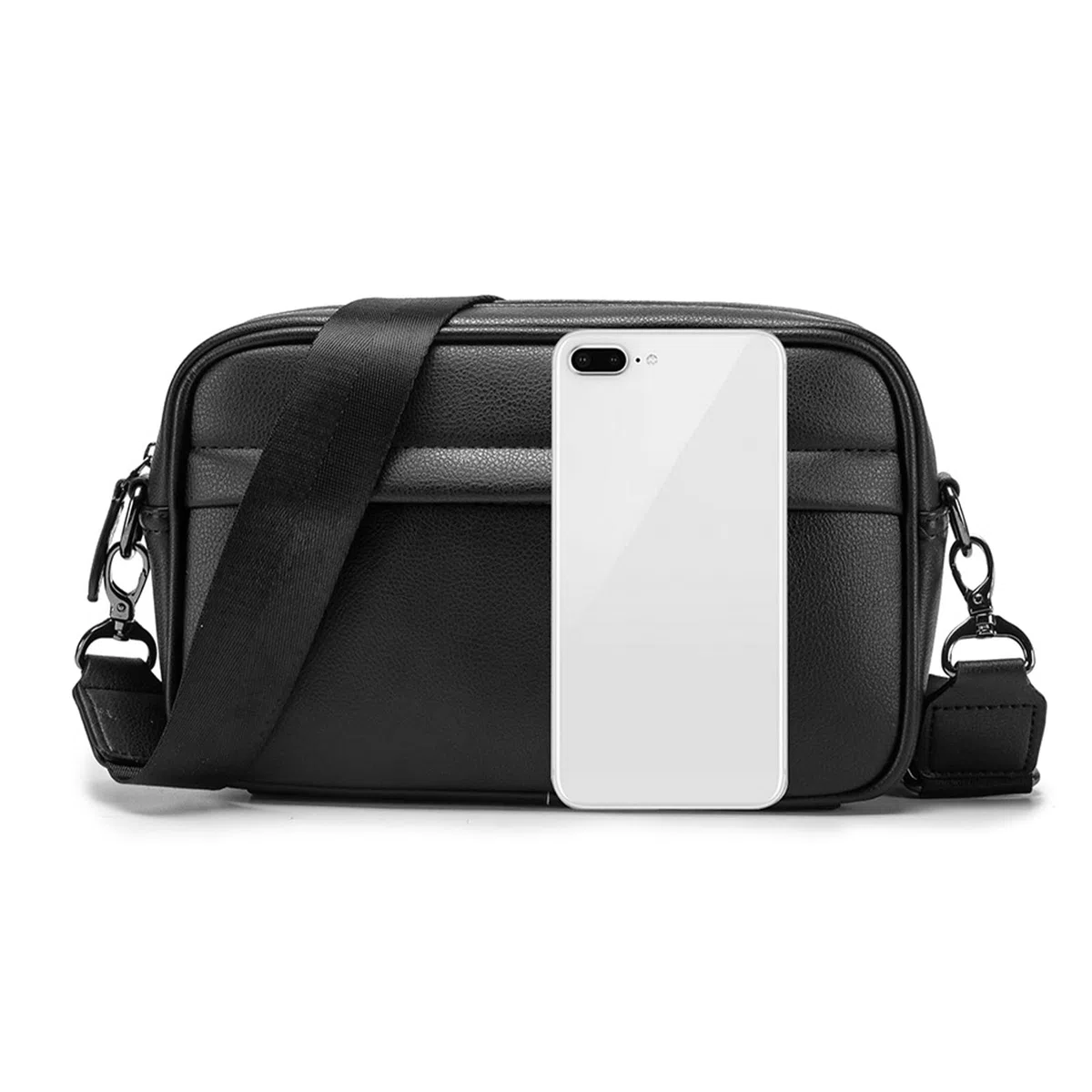 Sac à Bandoulière en Cuir PU Simple et Noir, Sac à Bandoulière avec Plusieurs Poches, Sac de Voyage étanche Adapté au Transport des Nécessités Quotidiennes, Cadeaux pour(Sac en bandoulière)